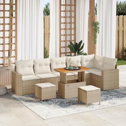 vidaXL 9-delige Tuinbankenset met kussens poly rattan acacia, Tuin en Terras, Tuinsets en Loungesets, Nieuw, Rotan, Verzenden