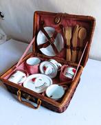 Picknickmand - Aardbeien - bamboe, porselein, aardewerk en