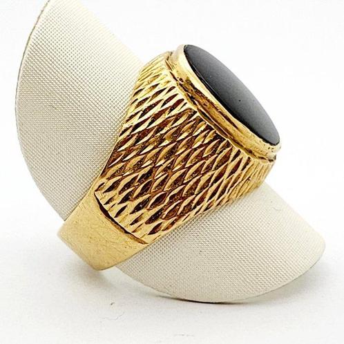Ring - 18 karaat Geel goud Onyx, Sieraden, Tassen en Uiterlijk, Ringen