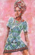 Olieverfschilderij Afrikaanse vrouw | 541, Huis en Inrichting, Woonaccessoires | Schilderijen, Tekeningen en Foto's, Nieuw, Verzenden