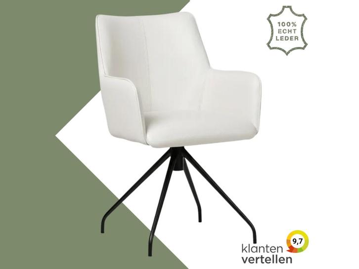 Leren draaibare eetkamerstoel Wave - Toledo Purewhite (wit), Huis en Inrichting, Barkrukken, 60 tot 90 cm, 1 kruk, Nieuw, Leer
