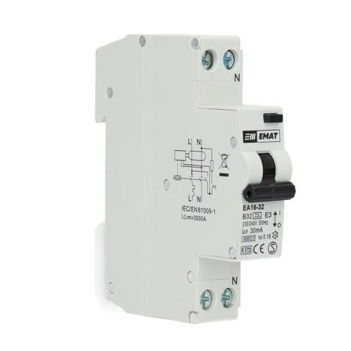 EMAT aardlekautomaat 1-polig+nul 32A B-kar 30mA (85006010), Doe-het-zelf en Verbouw, Elektra en Kabels, Verzenden