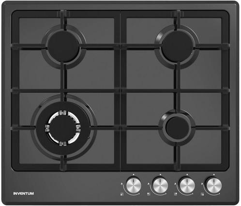 Inventum IKG6024WGZWA inbouw gaskookplaat - zwart, Witgoed en Apparatuur, Kookplaten, Inbouw, 4 kookzones, Energieklasse A of zuiniger