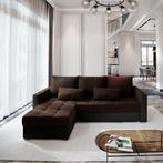 *SALE* Slaapbank met opbergruimte Kos | Bruin/Skai Zwart, Huis en Inrichting, Banken | Bankstellen, Hout, 125 tot 150 cm, Verzenden