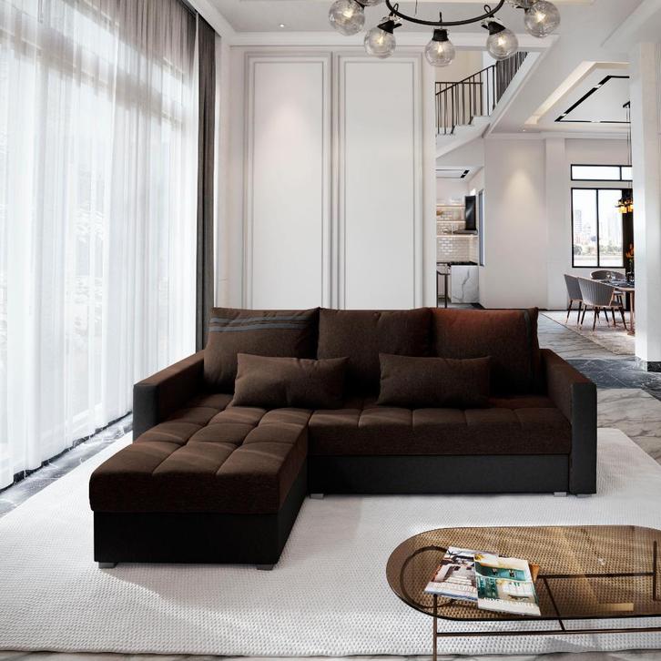 *SALE* Slaapbank met opbergruimte Kos | Bruin/Skai Zwart, Huis en Inrichting, Banken | Bankstellen, 200 tot 250 cm, 125 tot 150 cm