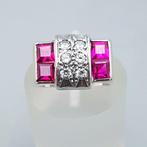 Zilver, Art Deco, Bergkristal + Robijn(Getest) - Ring, Antiek en Kunst