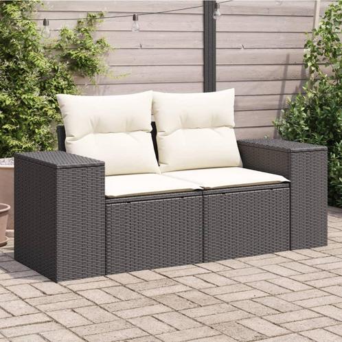 vidaXL Tuinbank 2-zits met kussens poly rattan zwart, Tuin en Terras, Tuinsets en Loungesets, Nieuw, Rotan, Verzenden