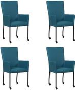 Set van 4 Blauwe leren moderne eetkamerstoelen - met armleun, Overige kleuren, Nieuw, Leer, Ophalen of Verzenden
