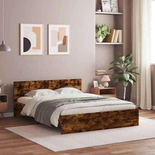 vidaXL Bedframe met hoofdeinde gerookt eikenkleurig 140x190, Huis en Inrichting, Slaapkamer | Bedden, 140 cm, 190 cm of minder