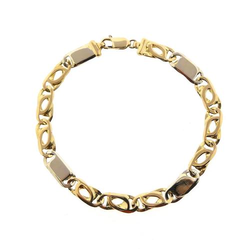 18 Krt. Bicolor gouden Figaro schakel armband | 23 cm, Sieraden, Tassen en Uiterlijk, Armbanden, Overige kleuren, Gebruikt, Goud