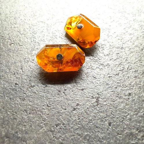Oude zilveren manschettknopen 875 met Baltisch amber -, Verzamelen, Mineralen en Fossielen