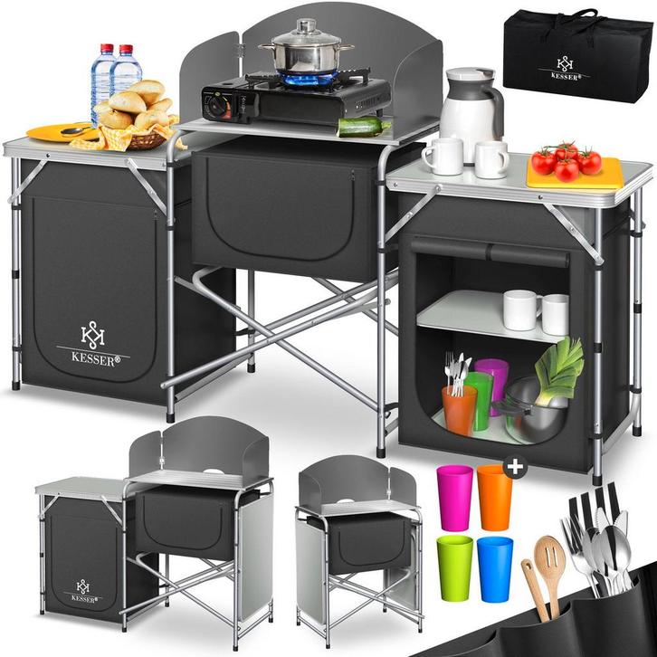 KESSER® Campingkeuken Opvouwbaar - Kampeerkeuken - Antraciet, Hobby en Vrije tijd, Overige Hobby en Vrije tijd, Nieuw, Verzenden