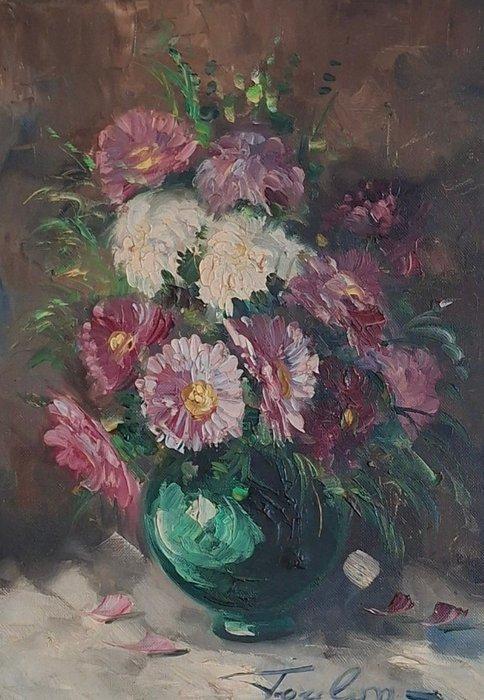 Tourlon (XX) - Bouquet dans un vase vert, Antiek en Kunst, Kunst | Schilderijen | Klassiek