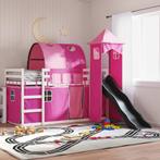 vidaXL Stapelbed met glijbaan en gordijnen roze 90x190 cm, 90 cm, Eenpersoons, Verzenden, Nieuw