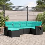 vidaXL 6-delige Loungeset met kussens poly rattan zwart, Verzenden, Nieuw, Rotan, Loungeset