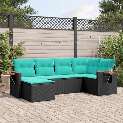 vidaXL 6-delige Loungeset met kussens poly rattan zwart, Tuin en Terras, Tuinsets en Loungesets, Loungeset, Nieuw, Rotan, Verzenden