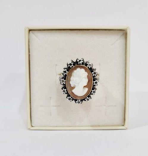 Ring - 18 karaat Geel goud, Zilver - Diamant - Vintage, Sieraden, Tassen en Uiterlijk, Ringen