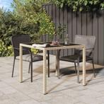 vidaXL Tuintafel 90x90x75 cm gehard glas en poly rattan, Verzenden, Nieuw