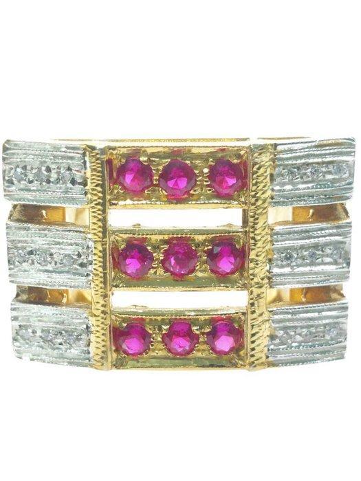 Zonder Minimumprijs - Ring - 9 kt. Zilver, Geel goud Robijn, Sieraden, Tassen en Uiterlijk, Ringen