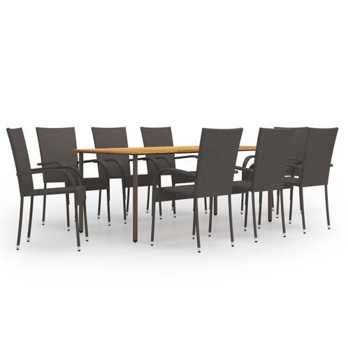 vidaXL 9-delige Tuinset poly rattan bruin, Tuin en Terras, Tuinsets en Loungesets, Tuinset, Nieuw, 8 zitplaatsen, Rotan, Verzenden