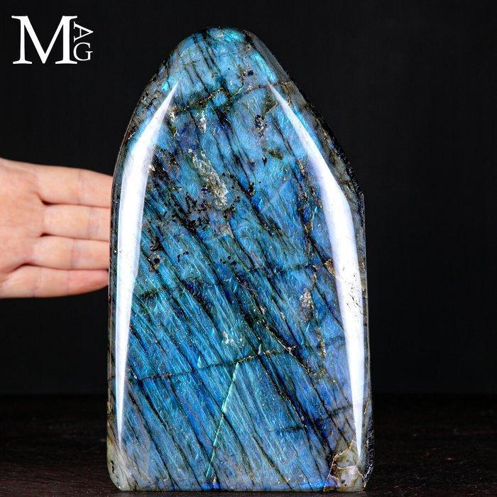 Topkwaliteit labradoriet vrije vorm - goudkleurig/blauw, Verzamelen, Mineralen en Fossielen