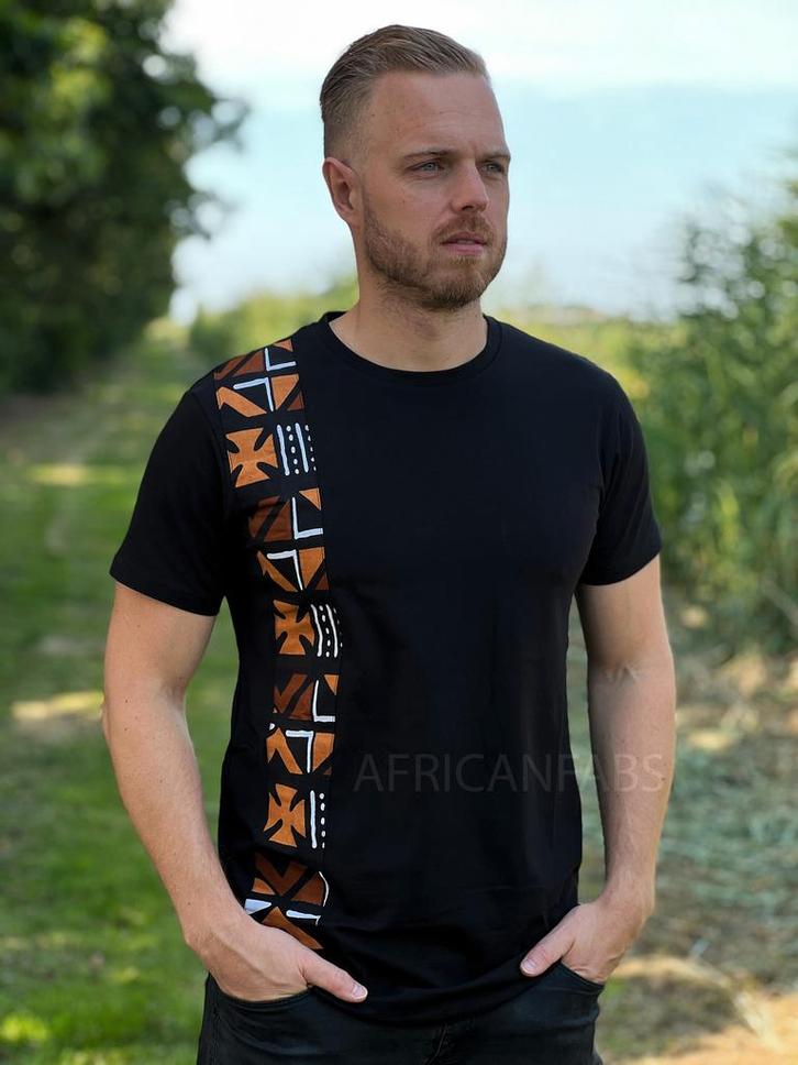 T-shirt met Afrikaanse print details - bruine bogolan band -, Kleding | Heren, T-shirts, Nieuw, Ophalen of Verzenden