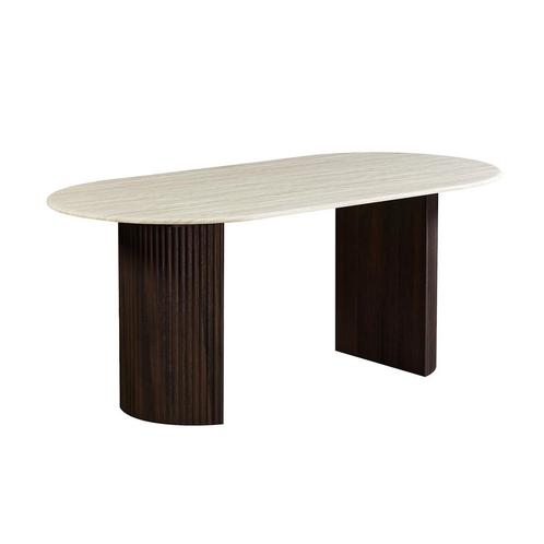 *WOONWINKEL* Ovale Eettafel Travertin En Walnoot 180 Cm, Huis en Inrichting, Tafels | Eettafels, Nieuw, Verzenden