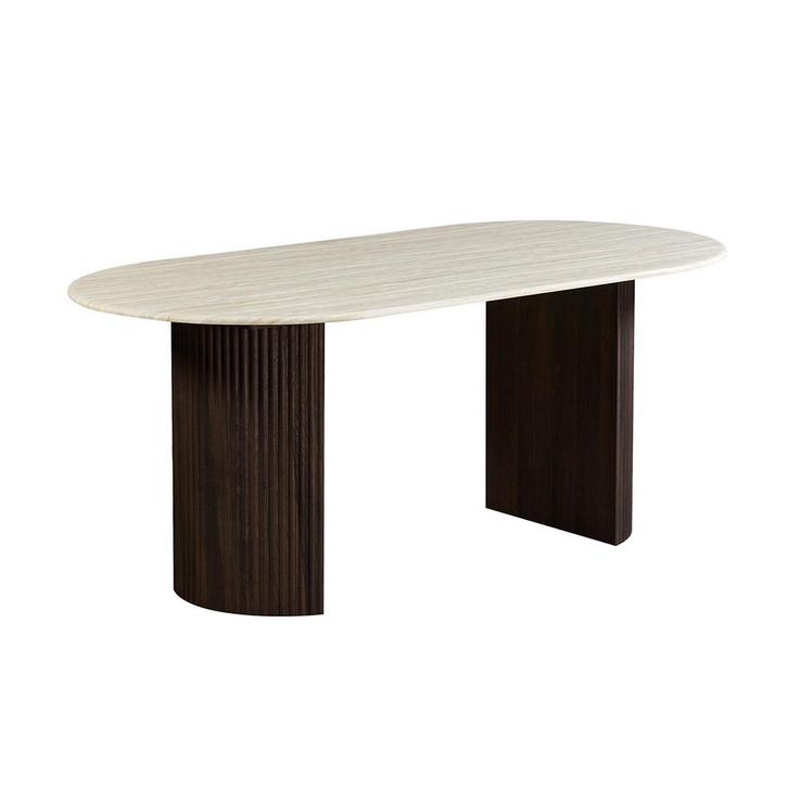 *WOONWINKEL* Ovale Eettafel Travertin En Walnoot 180 Cm, Huis en Inrichting, Tafels | Eettafels, Nieuw, Verzenden