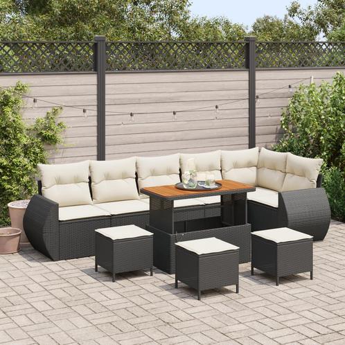 vidaXL 10-delige tuinbankset met kussens in zwart poly riet, Tuin en Terras, Tuinsets en Loungesets, Nieuw, Verzenden