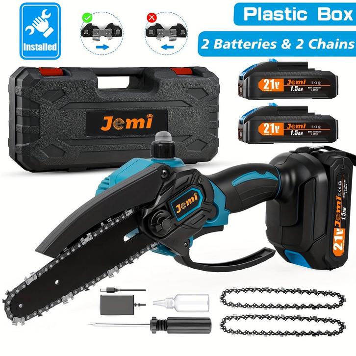 Mini kettingzaag - Elektrische snoeischaar - Met accu - Blau, Doe-het-zelf en Verbouw, Gereedschap | Zaagmachines, Zo goed als nieuw