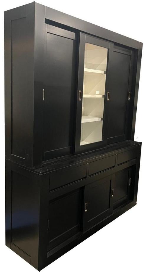 Buffetkast zwart Vaassen greeploos 180cm dichte zijdeuren, Huis en Inrichting, Kasten | Buffetkasten, Ophalen of Verzenden