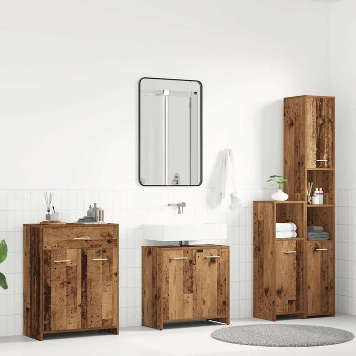 vidaXL 4-delige Badkamermeubelset bewerkt hout oud, Huis en Inrichting, Badkamer | Badkamermeubels, Nieuw, Verzenden