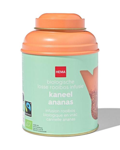 HEMA Rooibos kaneel-ananas 75gr in blik 2e halve prijs, Hobby en Vrije tijd, Theezakjes, Verzenden