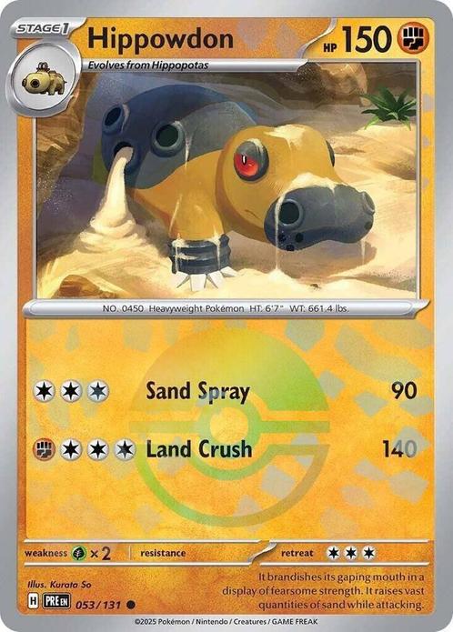 Hippowdon 053/131 Pokeball Prismatic Evolutions, Hobby en Vrije tijd, Verzamelkaartspellen | Pokémon, Losse kaart, Nieuw, Foil