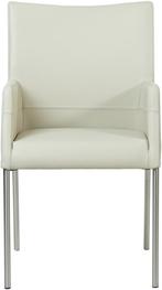 Set van 4 ecru leren eetkamerstoelen Loes, Ophalen of Verzenden, Nieuw, Leer, Vier