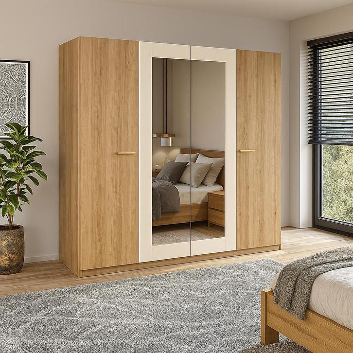 Kledingkast Verdal – 4-Deurs incl. Spiegel, Huis en Inrichting, Kasten | Kledingkasten, Nieuw, Verzenden