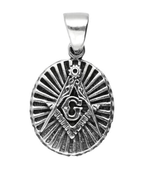 Zilveren Vrijmetselarij in ovaal bewerkt ketting hanger, Sieraden, Tassen en Uiterlijk, Kettinghangers, Verzenden