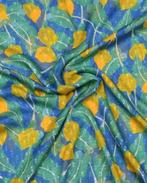 Polyester Voile Dobby Bloemen Geel/Blauw, Hobby en Vrije tijd, Stoffen en Lappen, Nieuw, Blauw