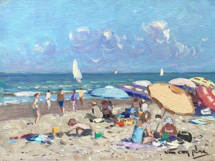 Niek van der Plas - Dagje aan het strand, Antiek en Kunst, Kunst | Schilderijen | Klassiek