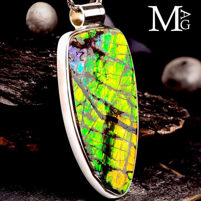 Een zeldzaam fossiel juweel - Ammolite!!! - Zilveren hanger, Verzamelen, Mineralen en Fossielen
