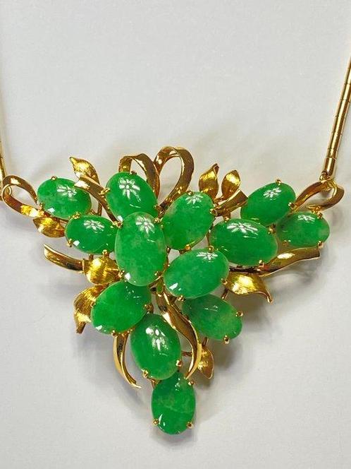 Ketting met hanger - 18 karaat Geel goud Jade, Sieraden, Tassen en Uiterlijk, Antieke sieraden