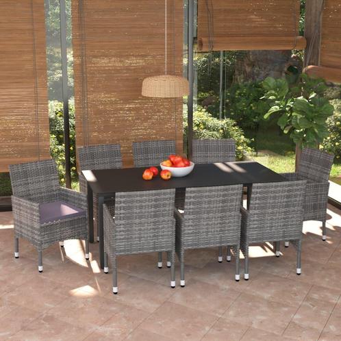 vidaXL 9-delige Tuinset met kussens poly rattan grijs, Tuin en Terras, Tuinsets en Loungesets, Tuinset, Nieuw, 8 zitplaatsen, Rotan