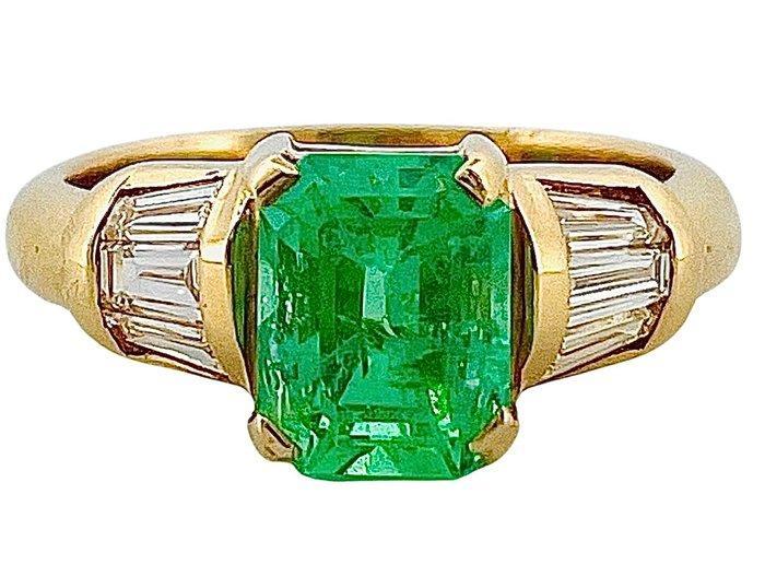 Ring - 18 karaat Geel goud Smaragd - Diamant, Sieraden, Tassen en Uiterlijk, Ringen