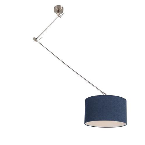 Hanglamp staal met kap 35 cm blauw verstelbaar - Blitz, Huis en Inrichting, Lampen | Hanglampen, Nieuw, Overige materialen, 75 cm of meer
