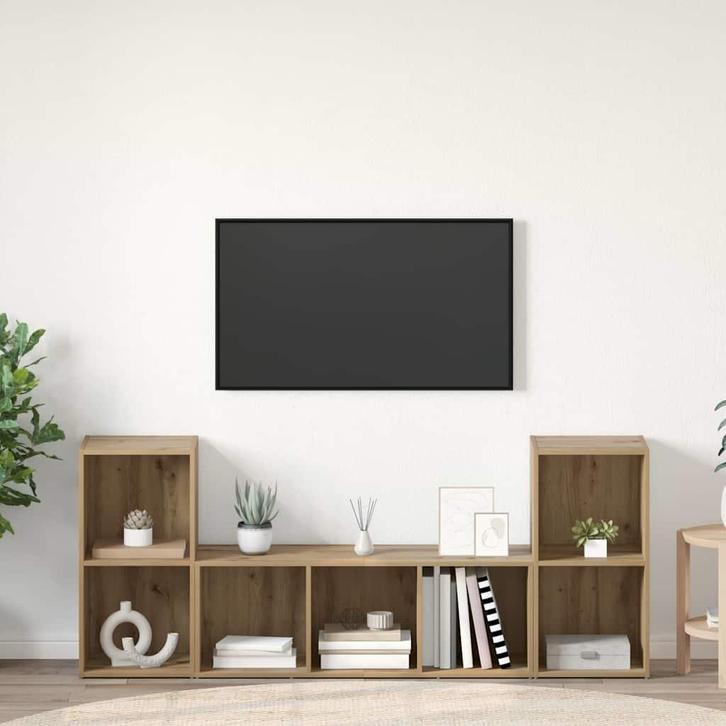 vidaXL Tv-meubelset Wandgemonteerd 3 pcs Bruin Bewerkt hout, Huis en Inrichting, Kasten | Televisiemeubels, Nieuw, Minder dan 50 cm
