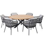 Prado Calpi dining tuinset 160 cm rond 7 delig rope teak 4, Tuin en Terras, Tuinsets en Loungesets, Ophalen of Verzenden, Nieuw