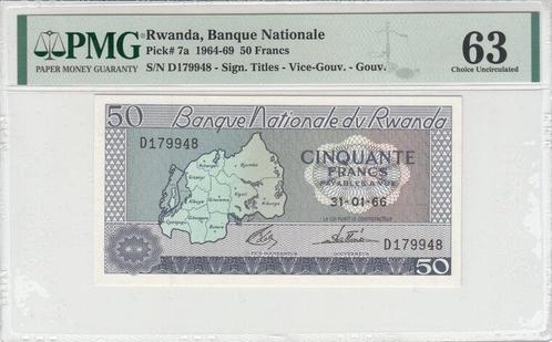 1966 Rwanda P 7a 50 Francs Pmg 63, Postzegels en Munten, Bankbiljetten | Europa | Niet-Eurobiljetten, Verzenden