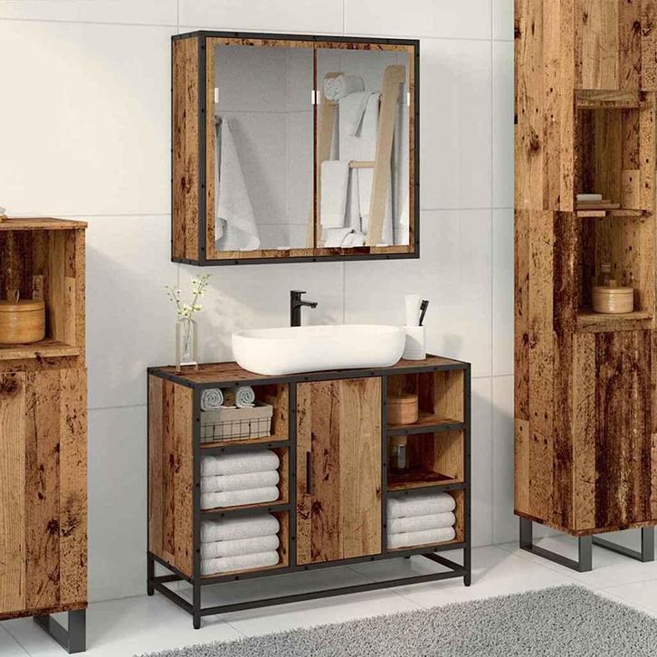 vidaXL Badkamermeubelset met plank 2 pcs Oud Hout Bewerkt, Huis en Inrichting, Badkamer | Badkamermeubels, Overige typen, Nieuw