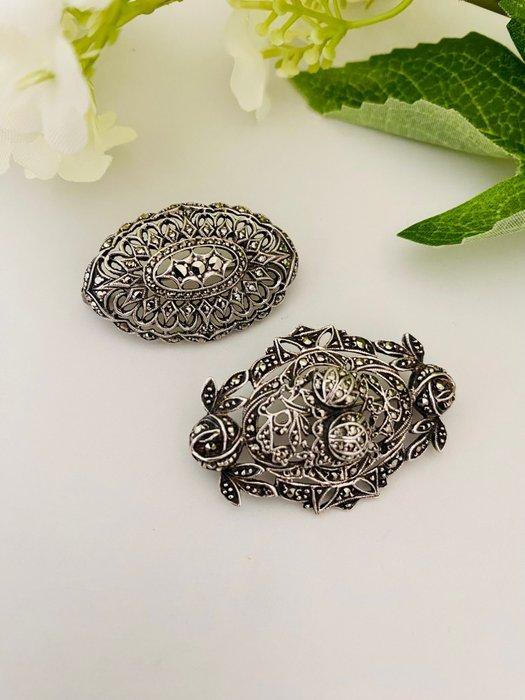 Zilver, 935 - Art Deco - Marcasieten - Broche, Antiek en Kunst, Kunst | Designobjecten