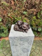 Bronzen Pup &amp; Katje - Sculptuur - Interieur - Kantoor, Tuin en Terras, Nieuw, Metaal, Dierenbeeld, Verzenden